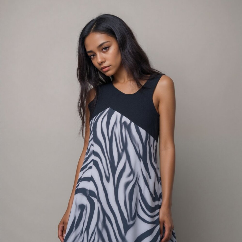 AGB Zebra Print Asymmetrical Neckline Sheath Dress Sz 16